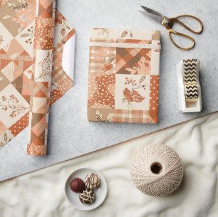 Terracotta Quilt Gingham Cottagecore Bloemen Cadeaupapier