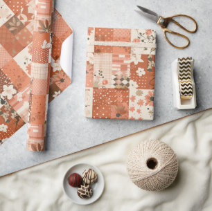 Terracotta Quilt Gingham Cottagecore Bloemen Cadeaupapier