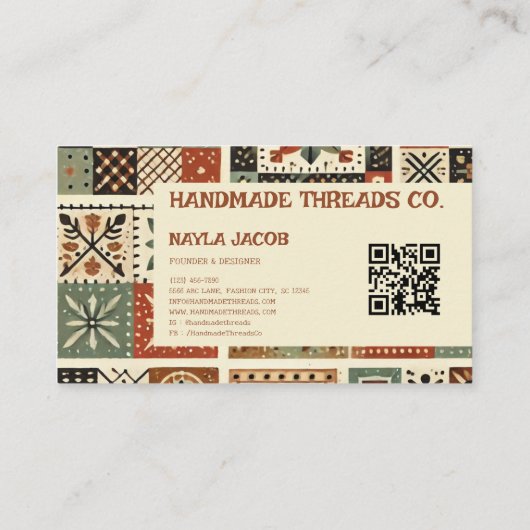 Terracotta Quilt Patchwork Handgemaakte kleding Visitekaartje (Achterkant)