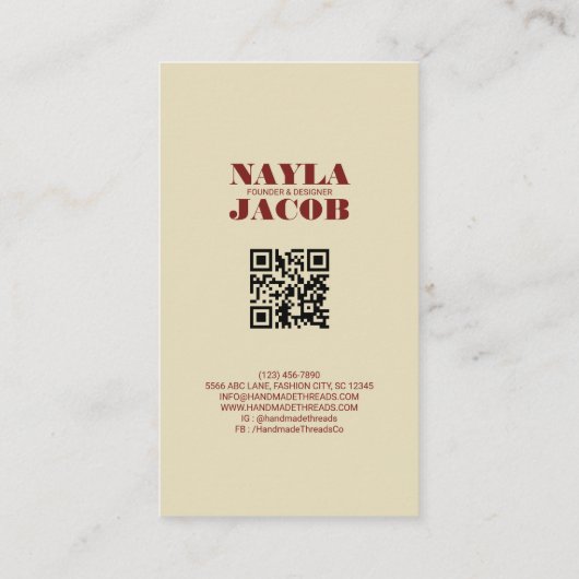 Terracotta Quilt Patchwork Handgemaakte kleding Visitekaartje (Achterkant)