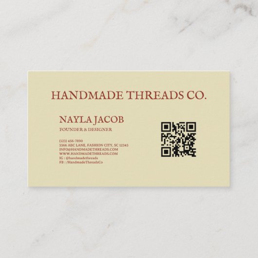 Terracotta Quilt Patchwork Handgemaakte kleding Visitekaartje (Achterkant)