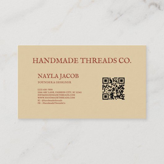 Terracotta Quilt Patchwork Handgemaakte kleding Visitekaartje (Achterkant)