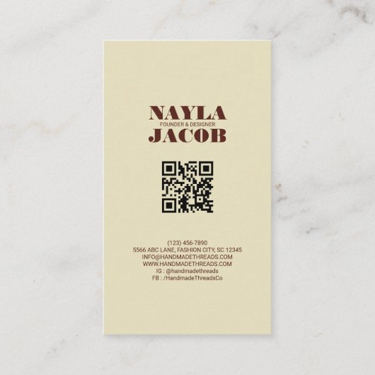 Terracotta Quilt Patchwork Handgemaakte kleding Visitekaartje (Achterkant)