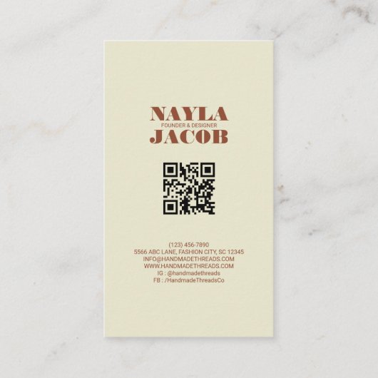 Terracotta Quilt Patchwork Handgemaakte kleding Visitekaartje (Achterkant)