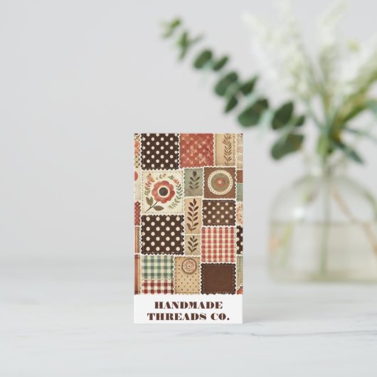 Terracotta Quilt Patchwork Handgemaakte kleding Visitekaartje (Staand voorkant)