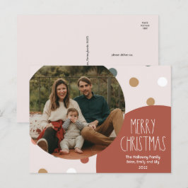 Terracotta Red Boho Polka Dot Eerste Kerstmis Foto Feestdagenkaart