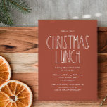 Terracotta Red Boho Polka Dot Kerstlunch Lunch Kaart<br><div class="desc">Deze terracotta red boho polka stip-kerstlunchuitnodiging is perfect voor je moderne bohemische boerderijinspirerende vakantiegroet. Het klassieke, maar delicate lettertype biedt een , stijlvolle en eenvoudige look. De polka stippen komen in de aardtoon van rood, sage groen, wazige roze, terracotta, roest, en bruin. Het ontwerp is uitstekend voor uw natuurlijke leuke...</div>