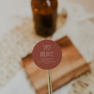 Terracotta Red Boho Prettige feestdagen Envelope S Ronde Sticker