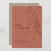 TERRACOTTA RED RUST LINE DRADING FLORAL WEDDING BEDANKKAART (Voorkant / Achterkant)