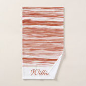 Terracotta Red Waterverf Texture Striped Name  Bad Handdoek (Handdoek)