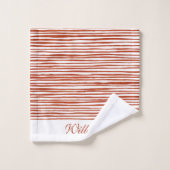 Terracotta Red Waterverf Texture Striped Name  Bad Handdoek (Wasdoekje)
