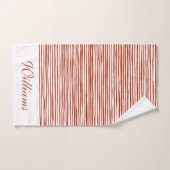 Terracotta Red Waterverf Texture Striped Name  Bad Handdoek (Handdoek)