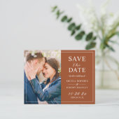 Terracotta Reddish Modern Photo Save the Date Briefkaart (Staand voorkant)