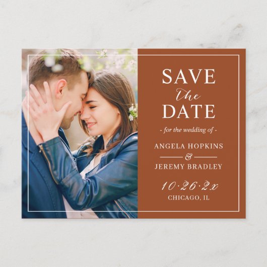 Terracotta Reddish Modern Photo Save the Date Briefkaart (Voorkant)