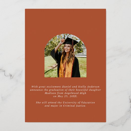 Terracotta regenboog en sterren Afstuderen Folie Uitnodiging (Achterkant)