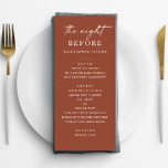 Terracotta repetitiediner | Herfst avond ervoor Menu<br><div class="desc">Verhoog uw repetitiediner met dit minimalistische terracotta menu met een moderne lay-out en warme herfsttonen. Ontworpen voor stijlvolle herfst feesten,  dit aanpasbare menu voegt een verfijnde touch aan uw pre bruiloft evenement. Schone typografie en een subtiel,  aards palet maken het perfect voor hedendaagse schuur bruiloften of gezellige indoor diners.</div>