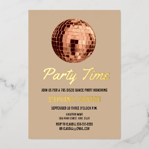Terracotta Retro 70s Disco Ball Birthday Party Folie Uitnodiging