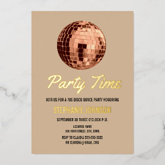 Terracotta Retro 70s Disco Ball Birthday Party Folie Uitnodiging
