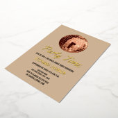 Terracotta Retro 70s Disco Ball Birthday Party Folie Uitnodiging (Gedraaid)