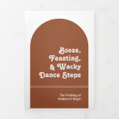 Terracotta Retro Boho Arch Foto QR Code Weddenscha Drieluik Uitnodiging (Cover)