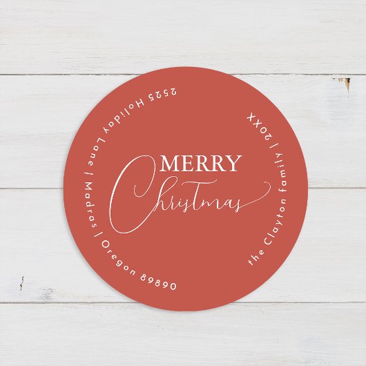 Terracotta Retro Boho Minimalistisch Kersttoespraa Ronde Sticker