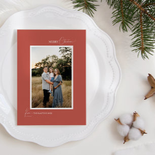 Terracotta Retro Boho Minimalistische brief en fot Feestdagenkaart