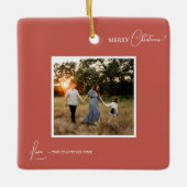 Terracotta Retro Boho Minimalistische foto Kerstmi Keramisch Ornament (Voorkant)