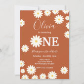 Terracotta Retro Daisy Bloemen 1e Verjaardagsfeest Kaart (Voorkant)