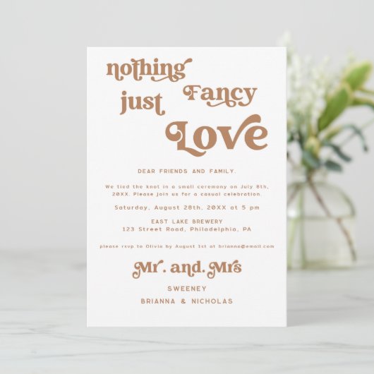 Terracotta Retro Elopement Fotohuwelijk Kaart (Staand voorkant)