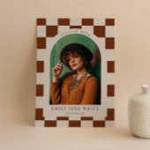 Terracotta Retro geruite boog foto Afstuderen Kaart