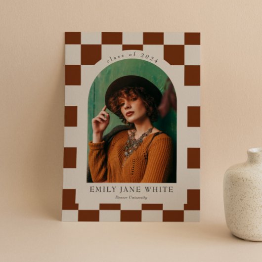 Terracotta Retro geruite boog foto Afstuderen Kaart