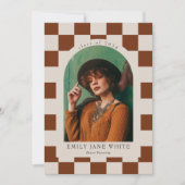 Terracotta Retro geruite boog foto Afstuderen Kaart (Voorkant)