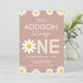 Terracotta Retro Girls Daisy 1e verjaardag Kaart (Staand voorkant)