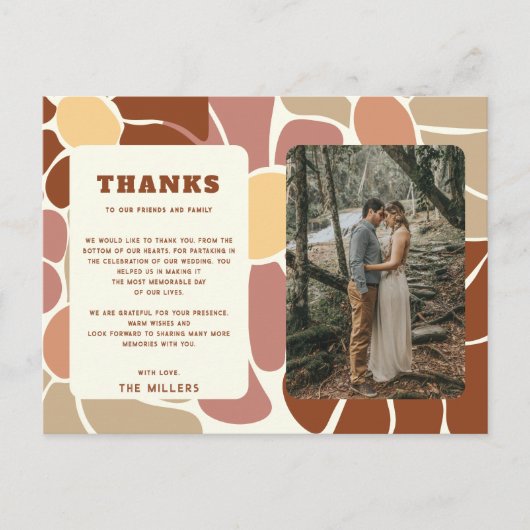 Terracotta Retro Groovy Boho Bruiloft Dank u Briefkaart (Voorkant)