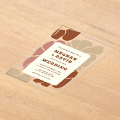 Terracotta Retro Groovy Boho Chic Bloemen Bruiloft Acryl Uitnodigingen (Laagn)