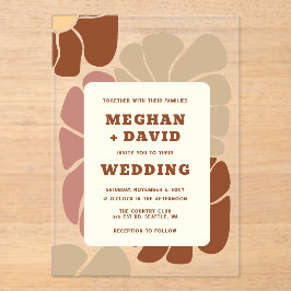 Terracotta Retro Groovy Boho Chic Bloemen Bruiloft Acryl Uitnodigingen