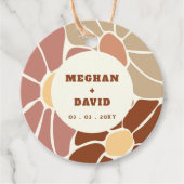 Terracotta Retro Groovy Boho Chic Bloemen Bruiloft Bedankjes Labels (Voorkant)