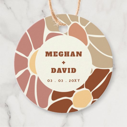 Terracotta Retro Groovy Boho Chic Bloemen Bruiloft Bedankjes Labels (Voorkant)