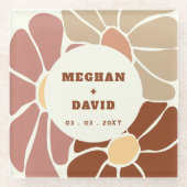 Terracotta Retro Groovy Boho Chic Bloemen Bruiloft Glazen Onderzetter (Voorkant)