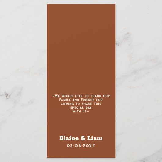 Terracotta Retro Groovy Boho Chic Bloemen Bruiloft Menu (Achterkant)