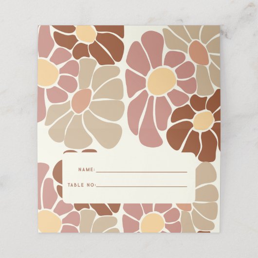 Terracotta Retro Groovy Boho Chic Bloemen Bruiloft Plaatskaartje (Buitenkant ongevouwen)