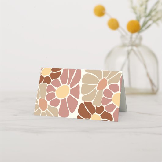 Terracotta Retro Groovy Boho Chic Bloemen Bruiloft Plaatskaartje (Achterkant)