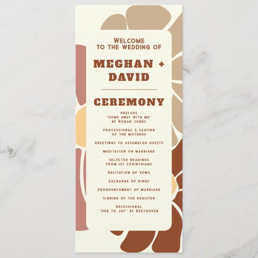 Terracotta Retro Groovy Boho Chic Bloemen Bruiloft Programmakaart (Voorkant)