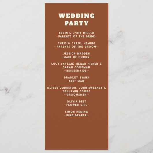 Terracotta Retro Groovy Boho Chic Bloemen Bruiloft Programmakaart (Achterkant)