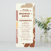 Terracotta Retro Groovy Boho Chic Bloemen Bruiloft Programmakaart (Staand voorkant)