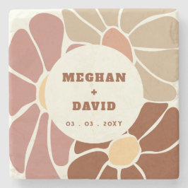 Terracotta Retro Groovy Boho Chic Bloemen Bruiloft Stenen Onderzetter