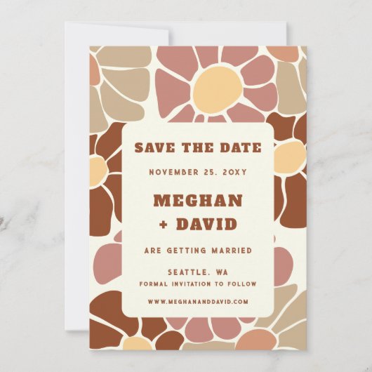 Terracotta Retro Groovy Boho Chic Save The Date Aankondiging (Voorkant)