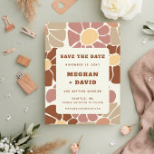 Terracotta Retro Groovy Boho Chic Save The Date Aankondiging
