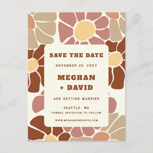 Terracotta Retro Groovy Boho Chic Save The Date Aankondigingskaart (Voorkant)