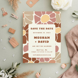 Terracotta Retro Groovy Boho Chic Save The Date Aankondigingskaart